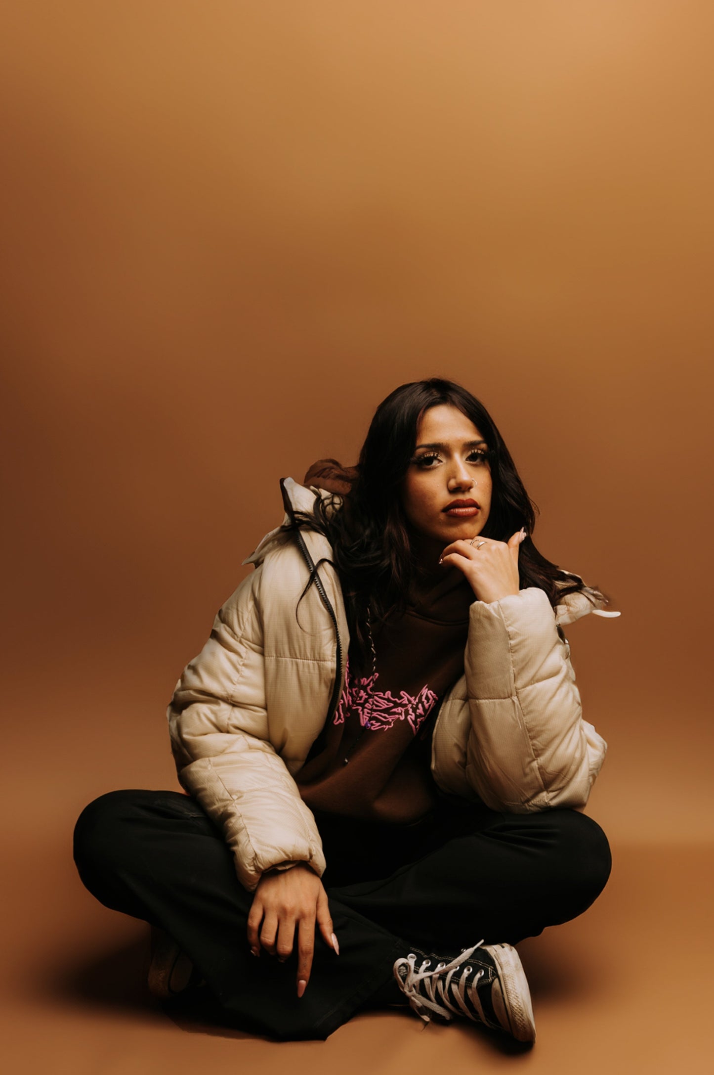 HOODIE BROWN/PINK LOGO